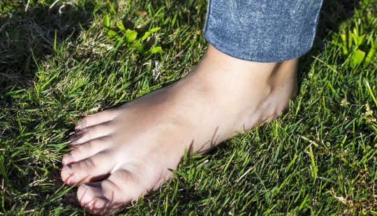 Practices for Grounding and Reclaiming Your Connection to Nature picture of a person's bare foot standing on the grass